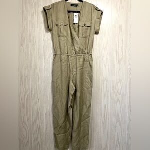 Ralph Lauren size 6P linen jumpsuit short sleeve straight leg sage green NWT